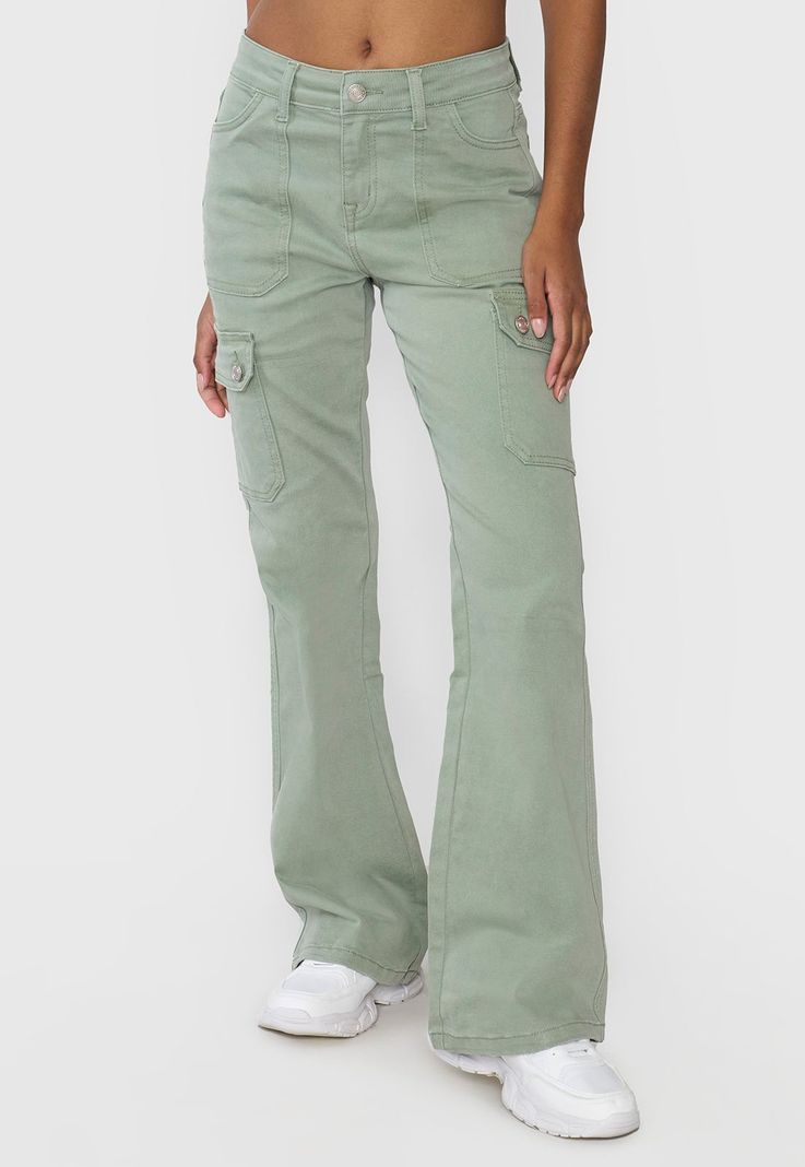 Jeans Mujer Flare Fit Cargo Verde Corona-1