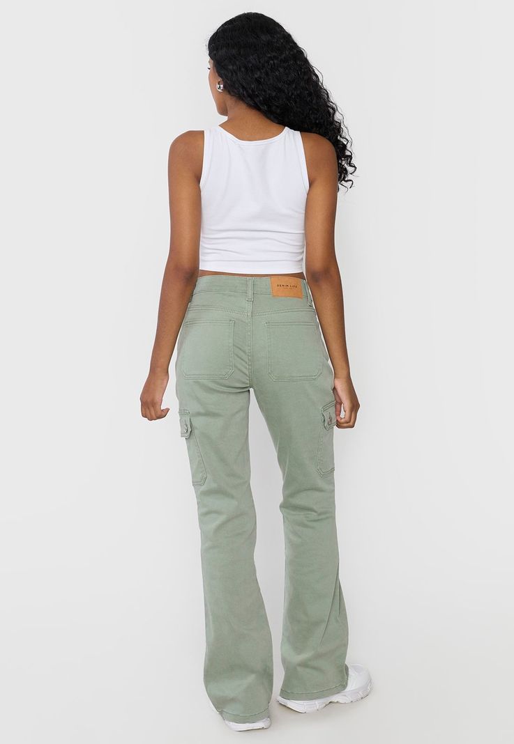 Jeans Mujer Flare Fit Cargo Verde Corona-2