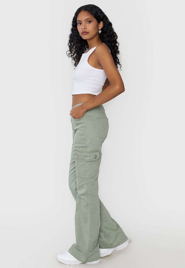 Jeans Mujer Flare Fit Cargo Verde Corona-3
