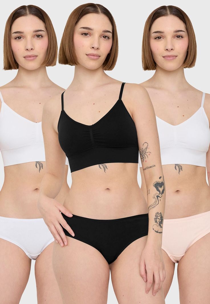 Tripack Pantaleta Negro Mujer-Blanco-Rosado Corona-0