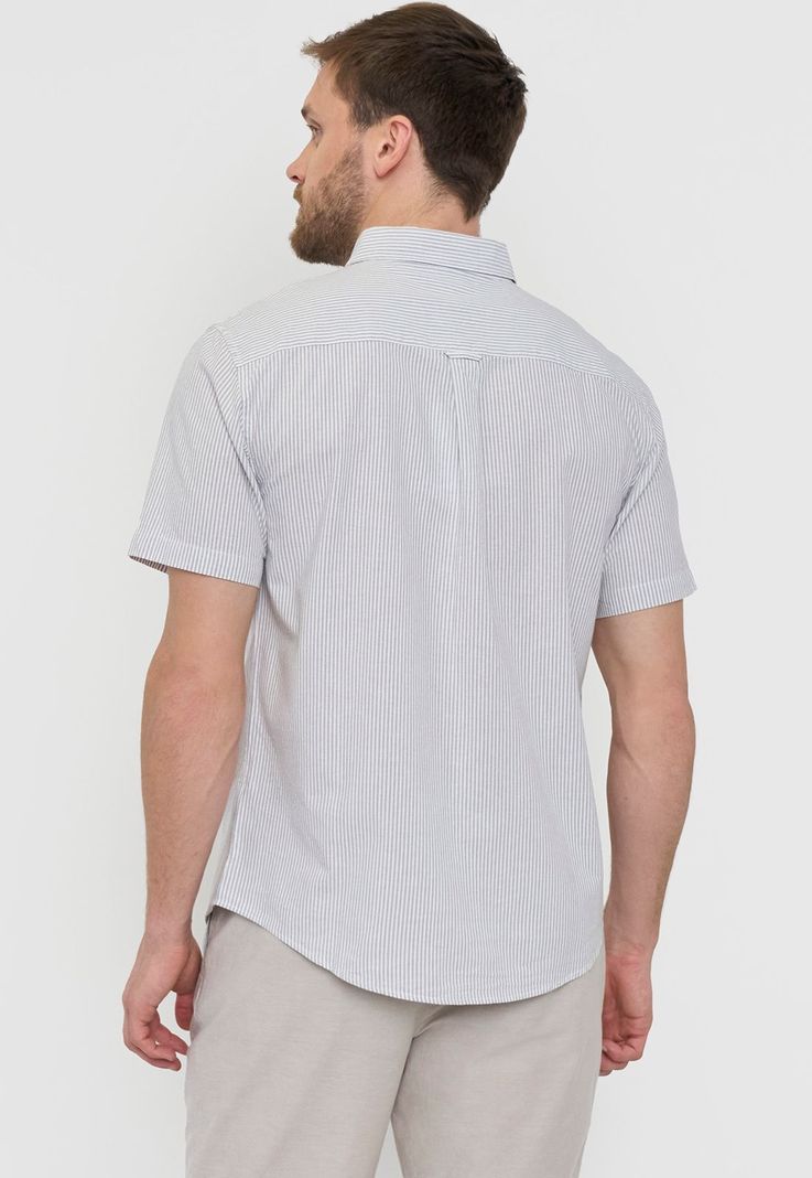 Camisa Hombre Líneas Manga Corta Gris Corona-1