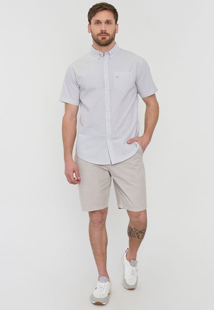 Camisa Hombre Líneas Manga Corta Gris Corona-3