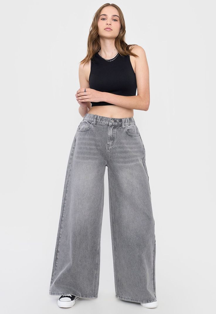 Jeans Mujer Extra Wide Leg Fit Gris Corona-0