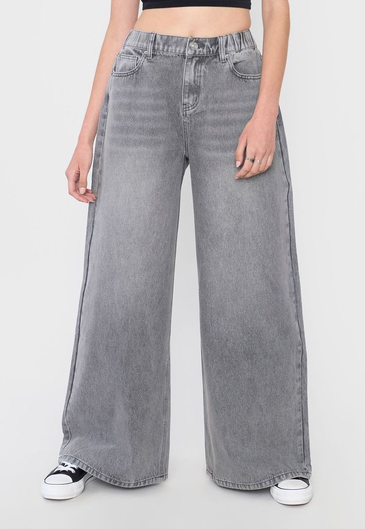 Jeans Mujer Extra Wide Leg Fit Gris Corona-1