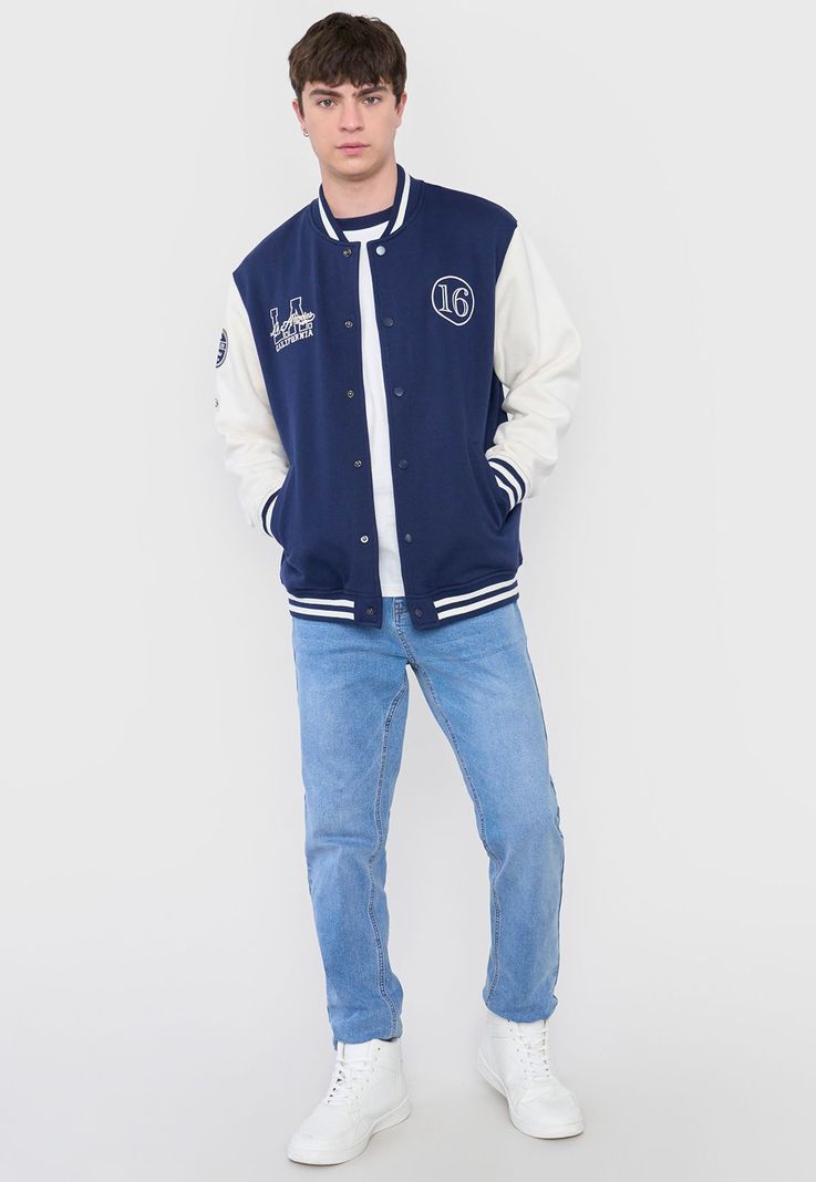 Polerón Hombre Bomber College Azul Corona-3