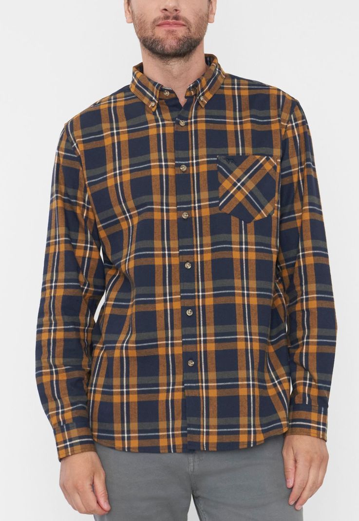 Camisa Hombre Franela Mostaza Corona-2
