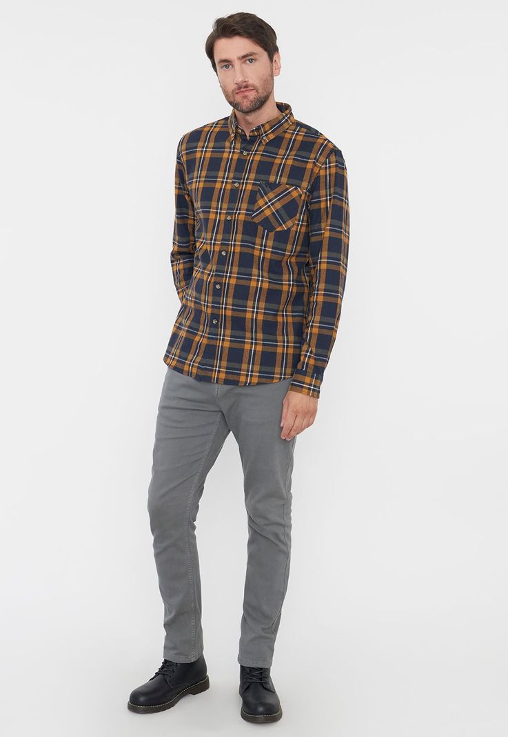Camisa Hombre Franela Mostaza Corona-3