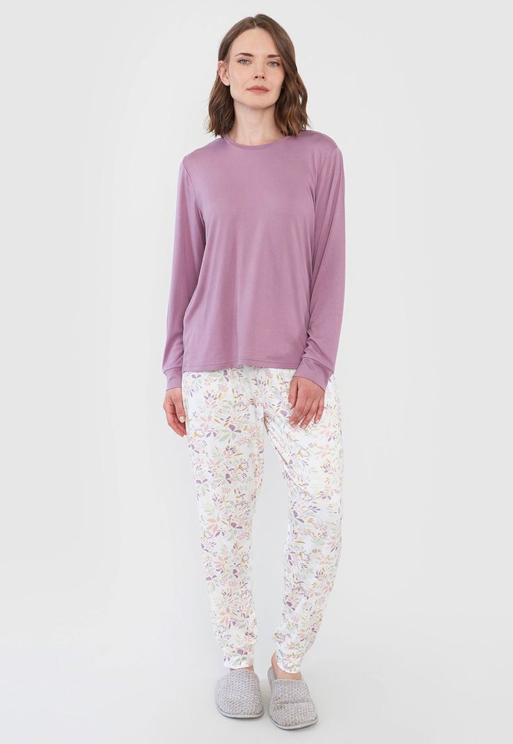 Pijama Mujer Full Print Polypeach Malva Corona-0