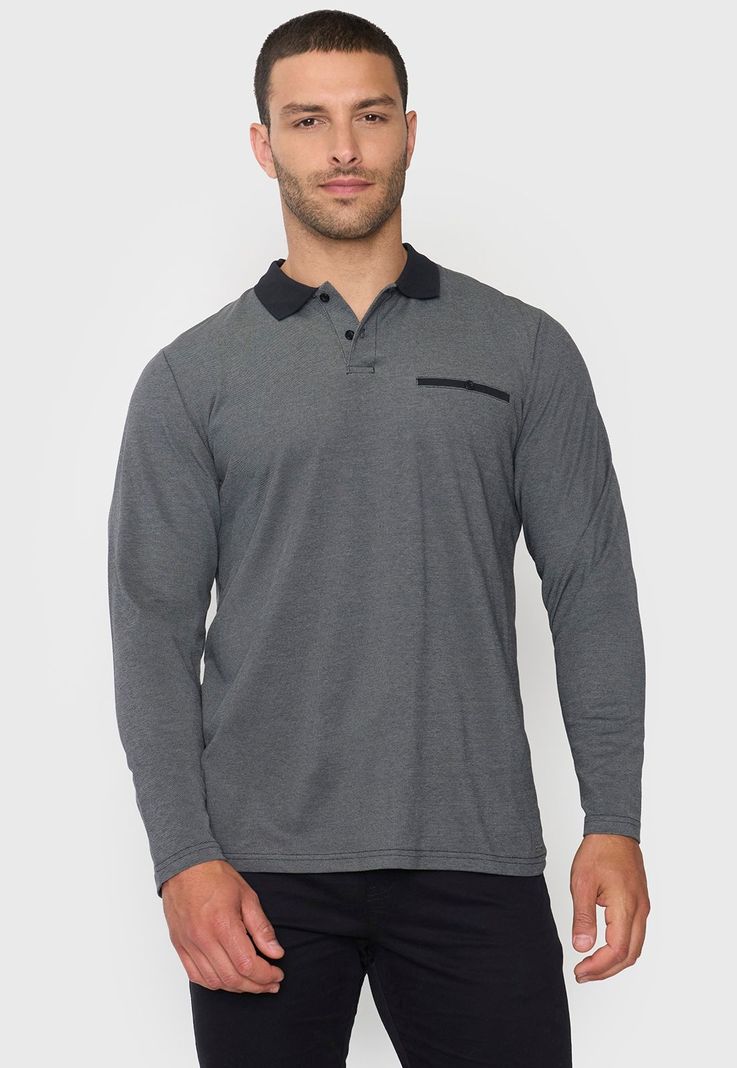 Polera Hombre Polo Piqué M/L Negro Corona-0