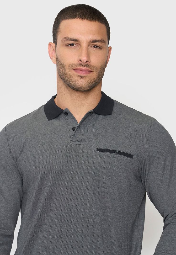 Polera Hombre Polo Piqué M/L Negro Corona-2
