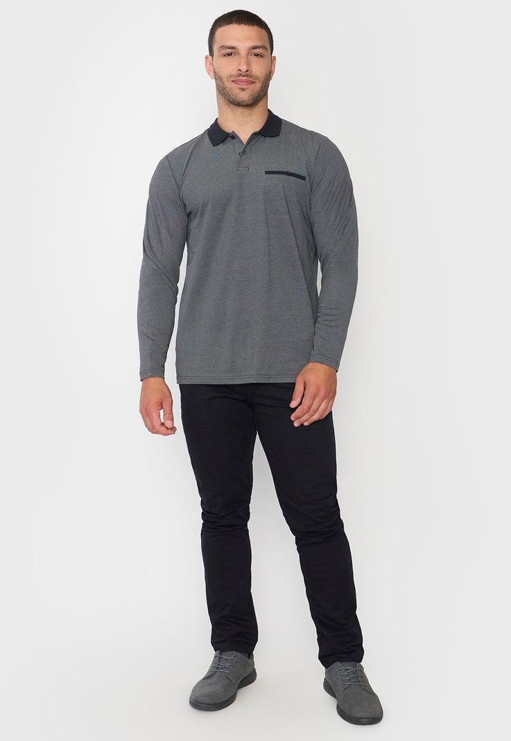 Polera Hombre Polo Piqué M/L Negro Corona-3