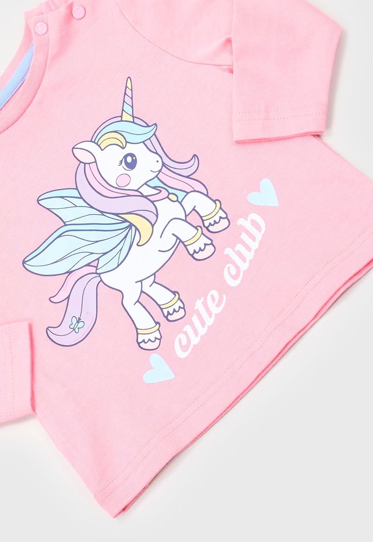 Polera Bebe Niña Manga Larga Focal Rosado Corona-3