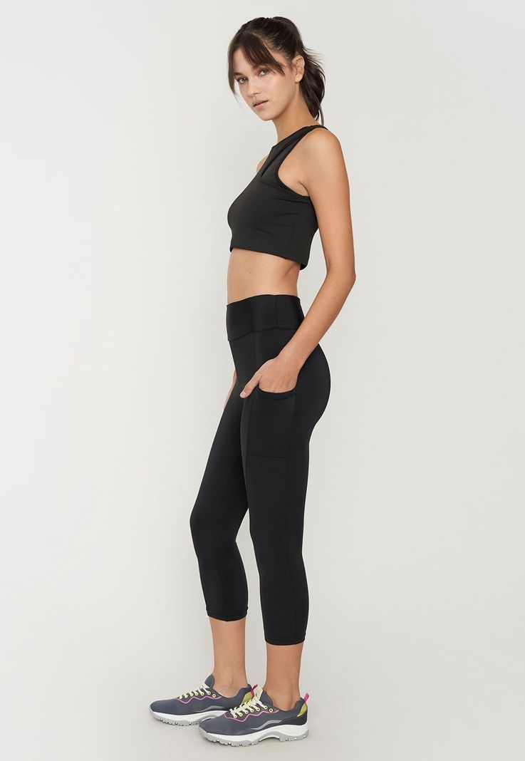 Calza Deportiva Mujer Crop Negro Lisa Corona-0