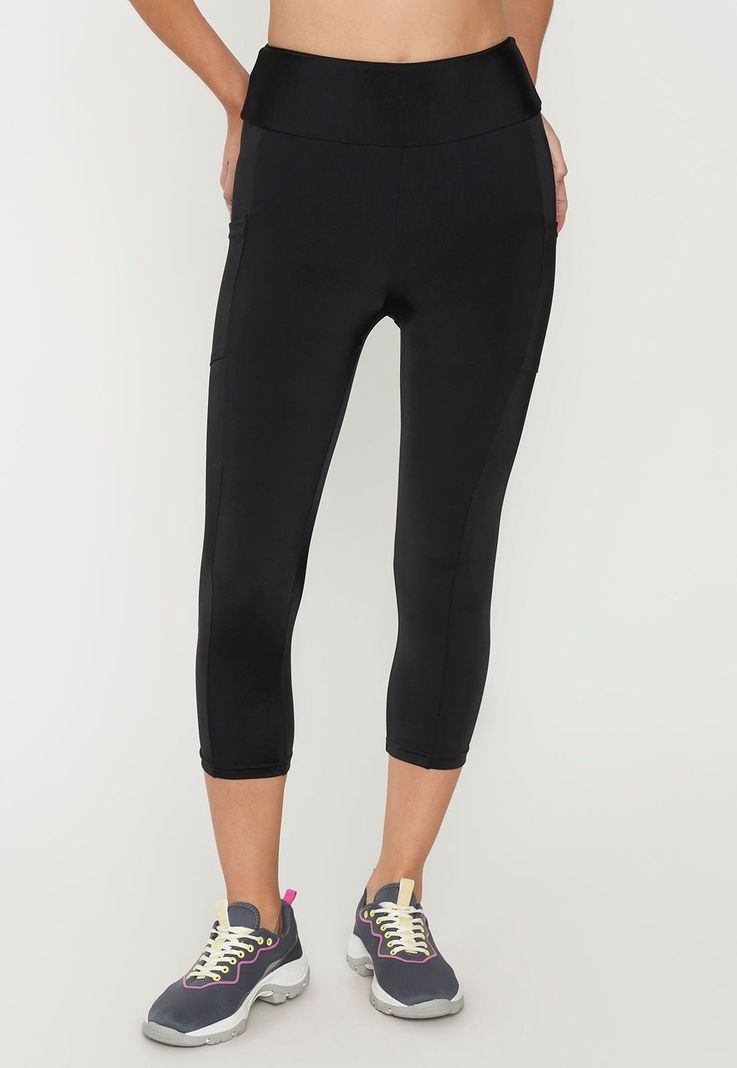 Calza Deportiva Mujer Crop Negro Lisa Corona-1