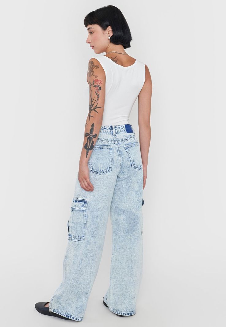 Jeans Mujer Cargo Straight Fit Azul Claro Corona-2