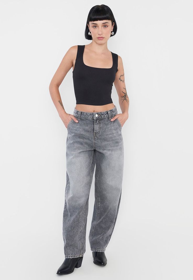 Jeans Mujer Balloon Fit Gris Corona-0