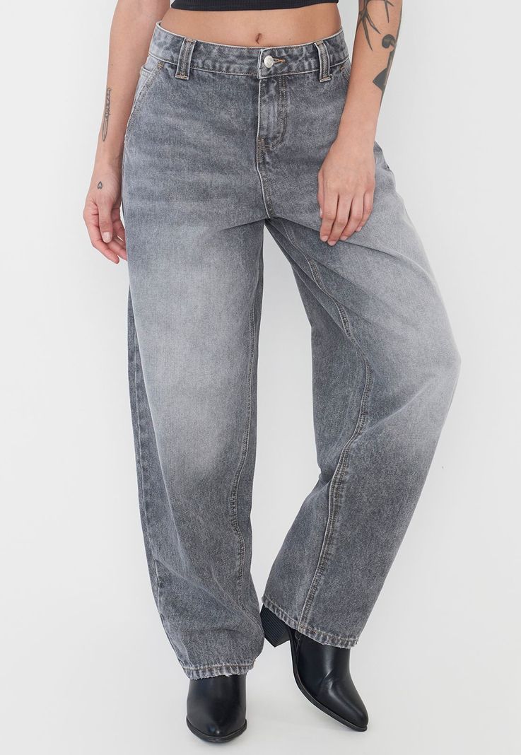 Jeans Mujer Balloon Fit Gris Corona-1
