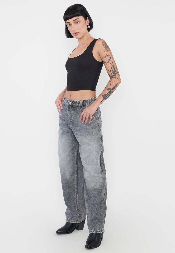 Jeans Mujer Balloon Fit Gris Corona-3
