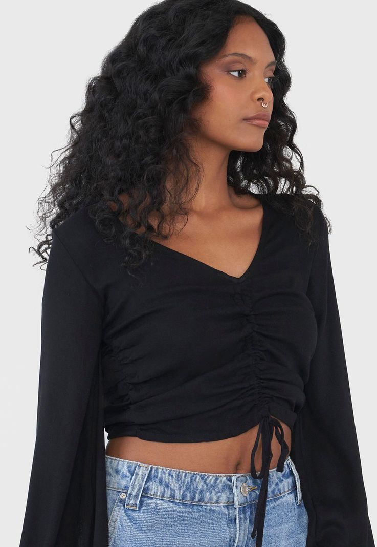 Blusa Mujer Manga Globo Negro Corona-2
