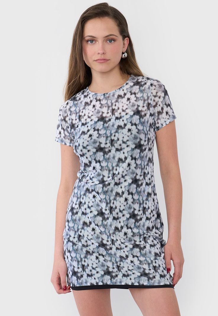 Vestido Mujer Malla  Flores Gris Corona-0