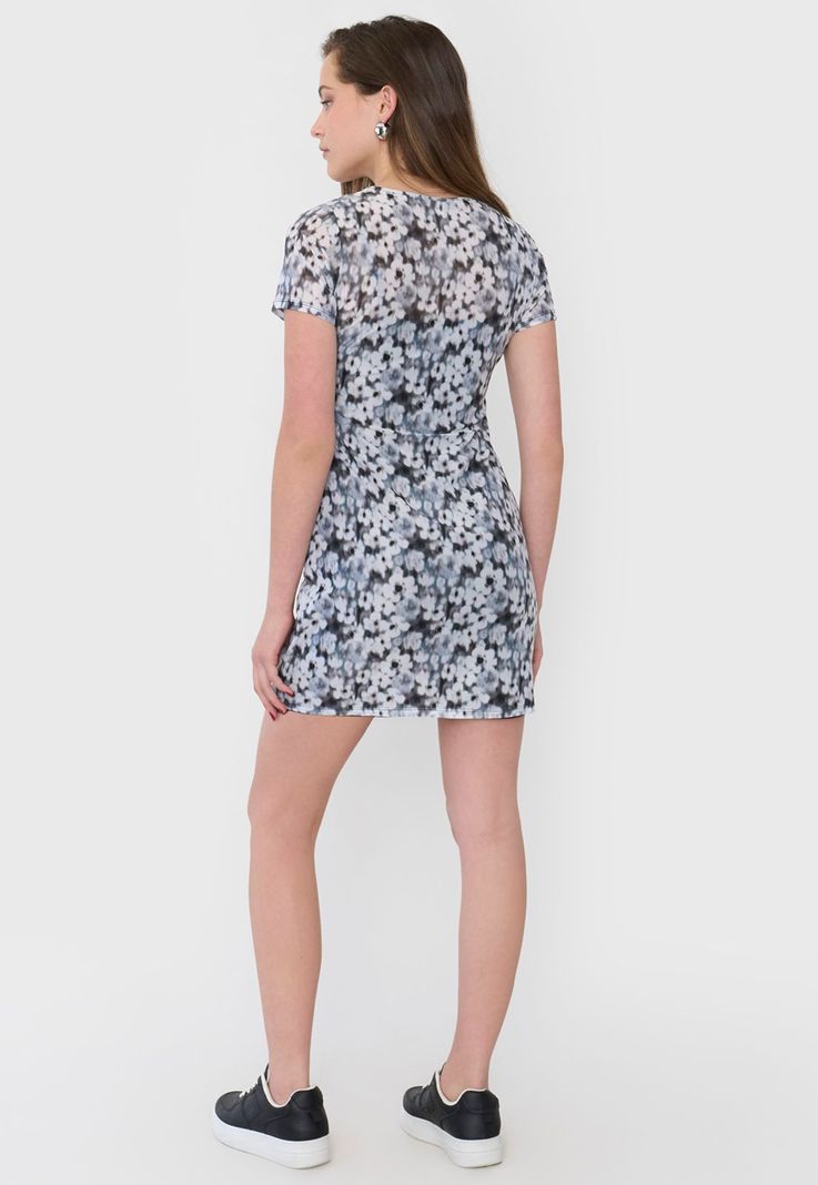 Vestido Mujer Malla  Flores Gris Corona-1