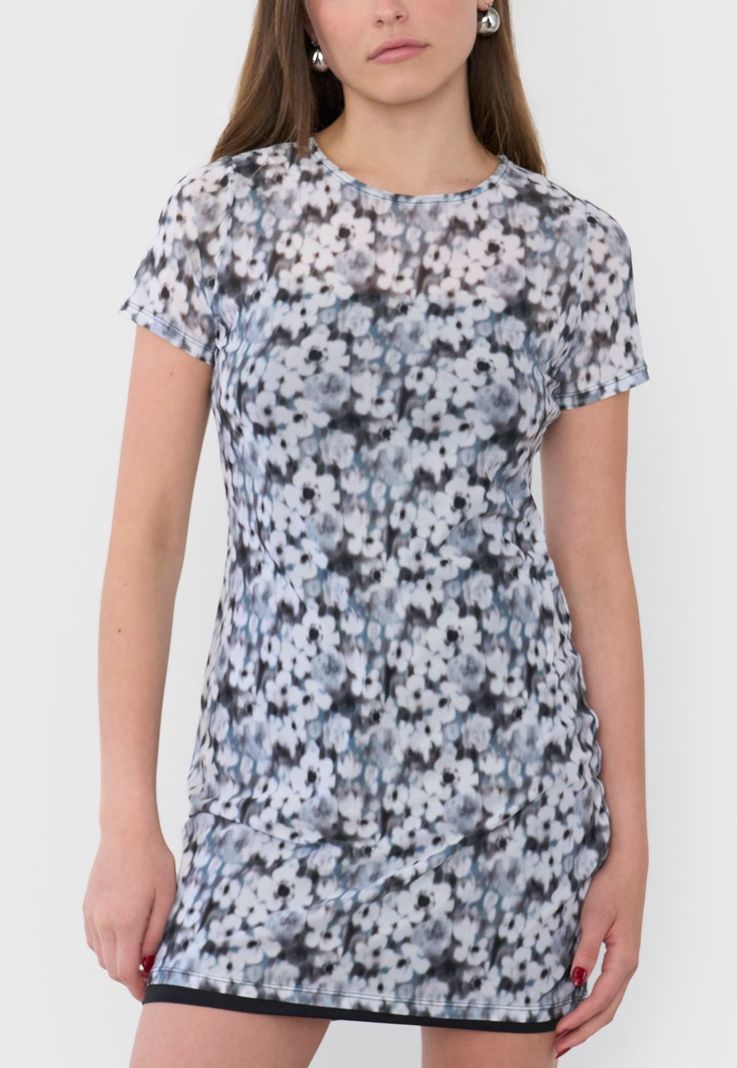 Vestido Mujer Malla  Flores Gris Corona-2