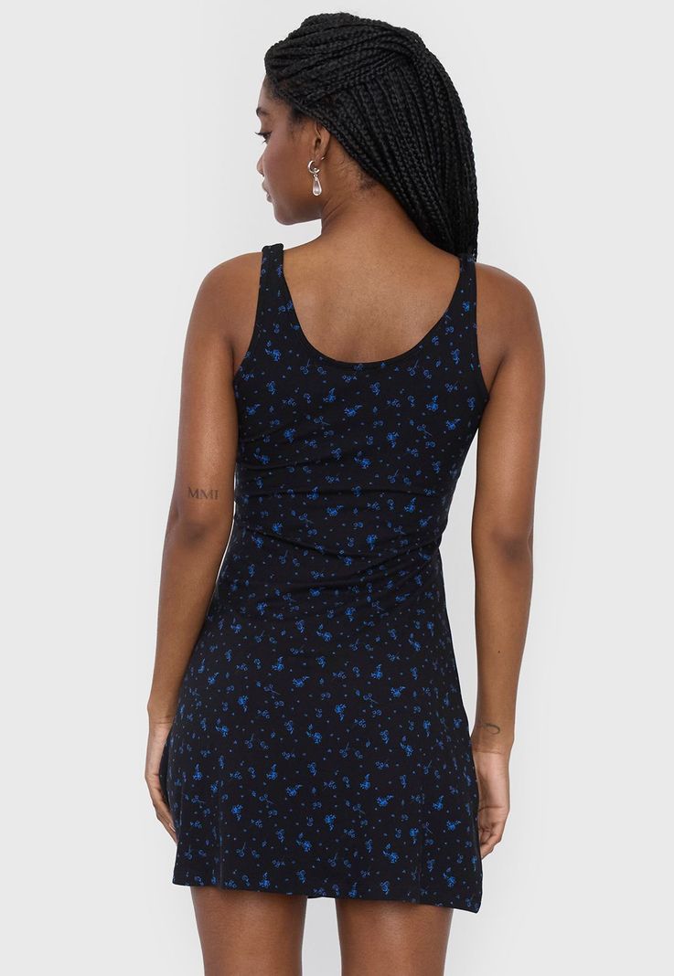 Vestido Mujer Corto Pabilo Ancho Negro Flores Corona-1