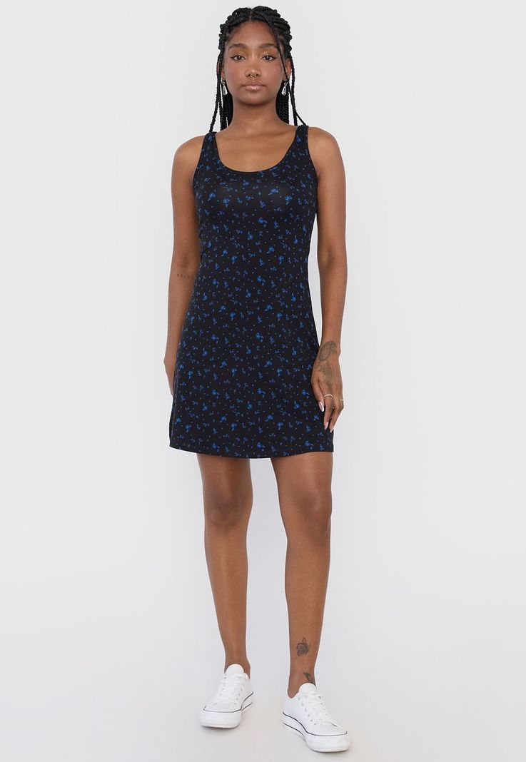 Vestido Mujer Corto Pabilo Ancho Negro Flores Corona-3