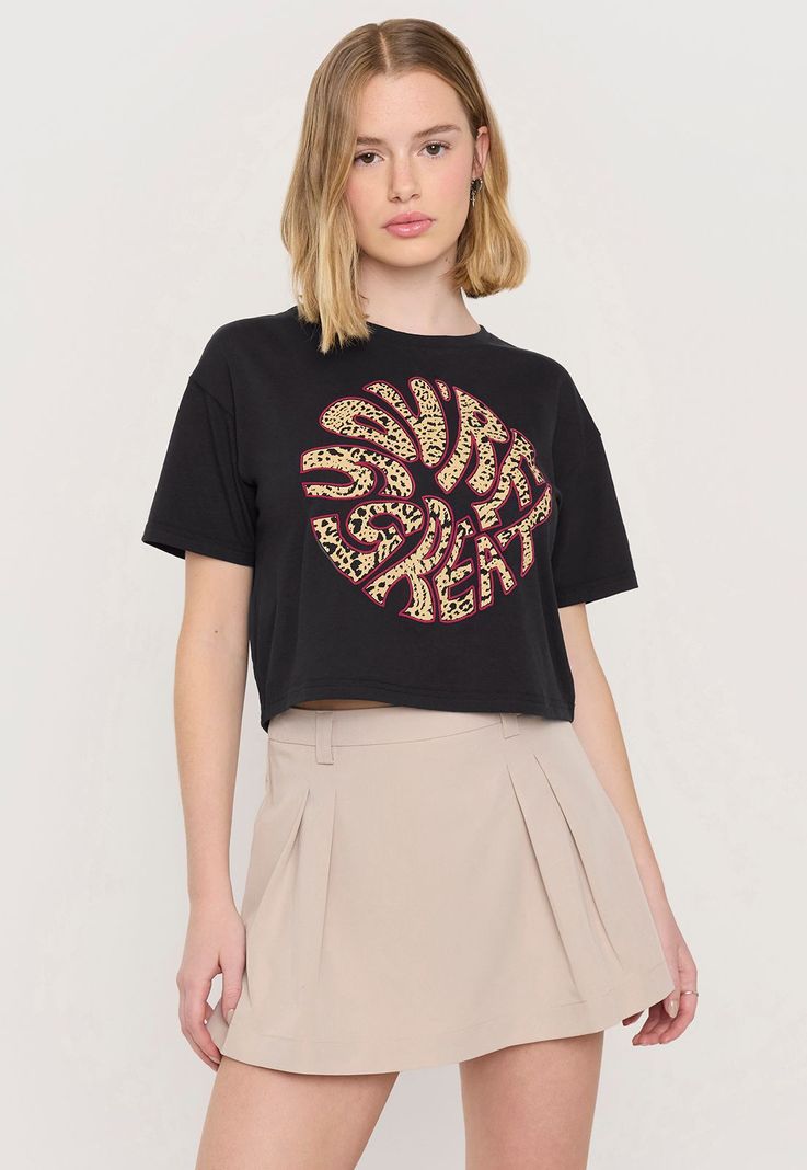 Polera Mujer Fun Manga Corta Crop Negro Great Corona-1