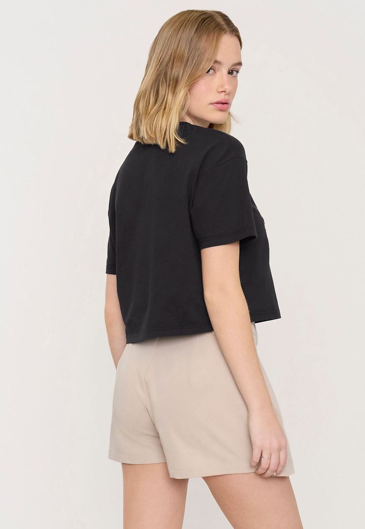 Polera Mujer Fun Manga Corta Crop Negro Great Corona-2