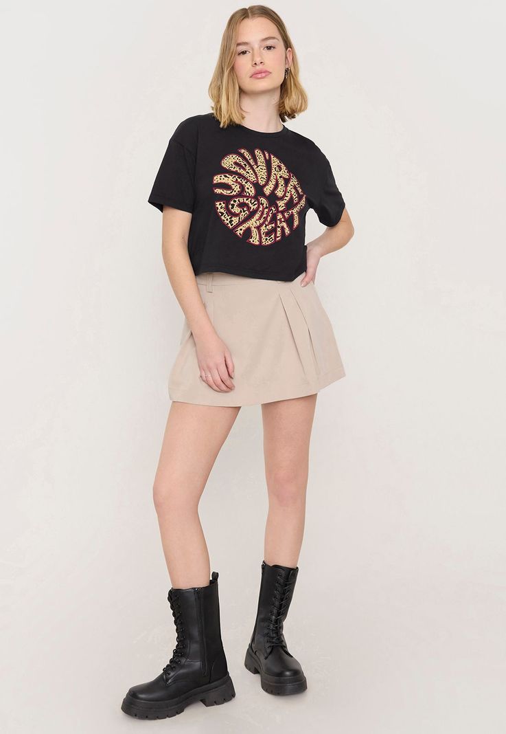 Polera Mujer Fun Manga Corta Crop Negro Great Corona-3
