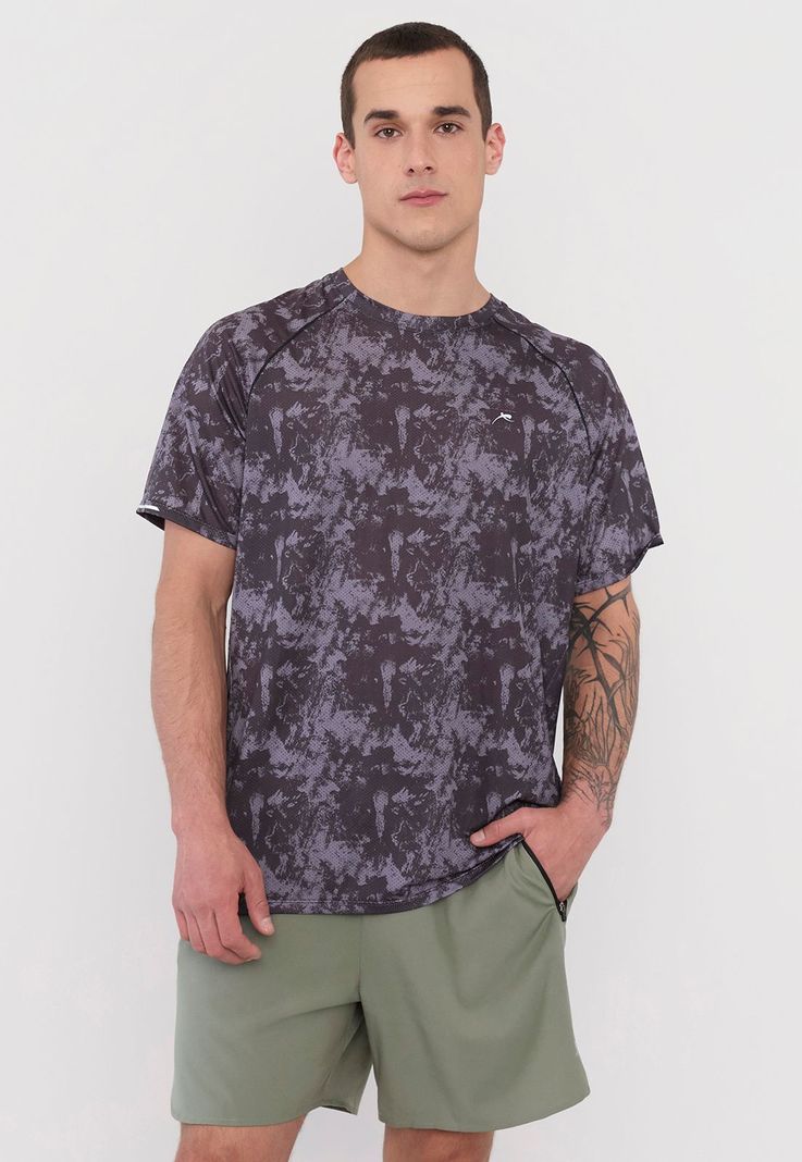 Polera Hombre Deportiva Full Print Mesh Negro Corona-0