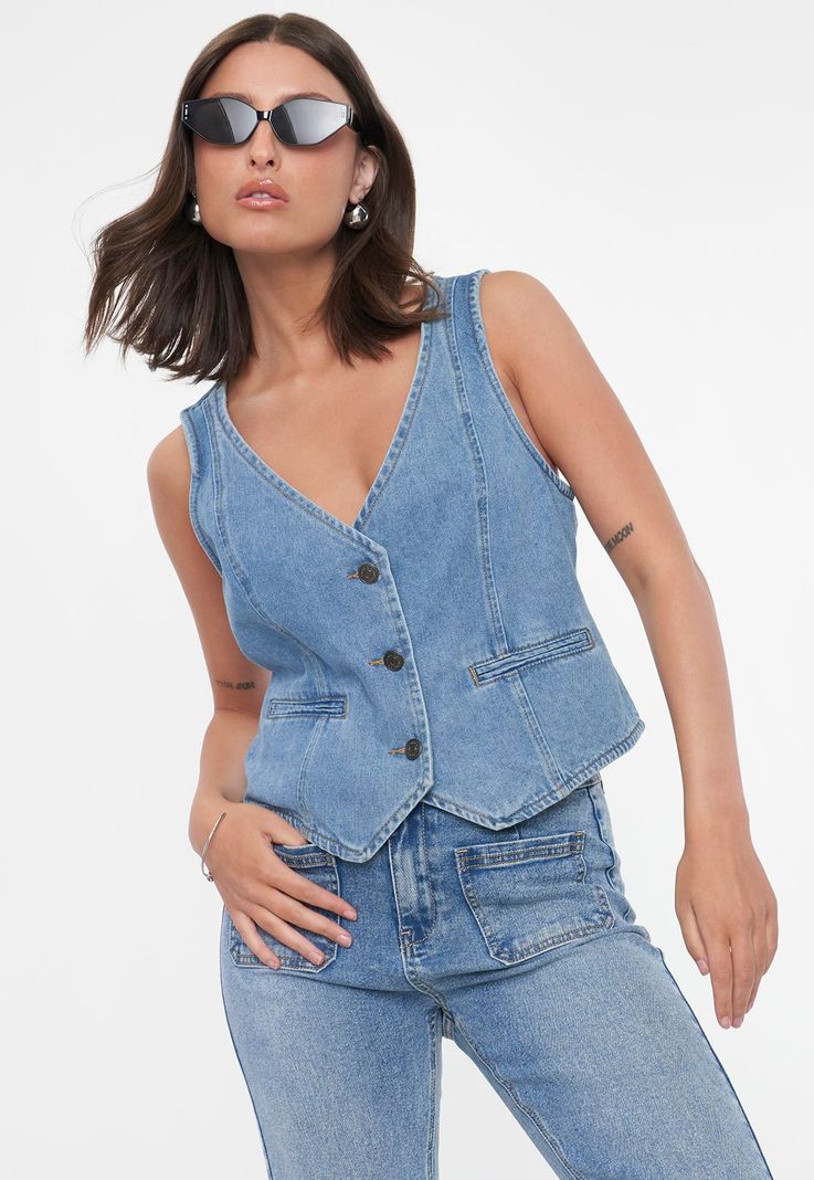 Vest Mujer Denim Azul Medio Corona-0