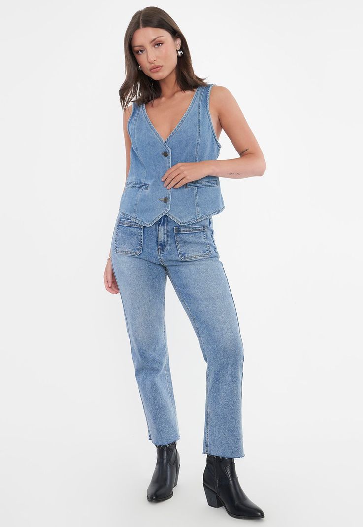 Vest Mujer Denim Azul Medio Corona-3
