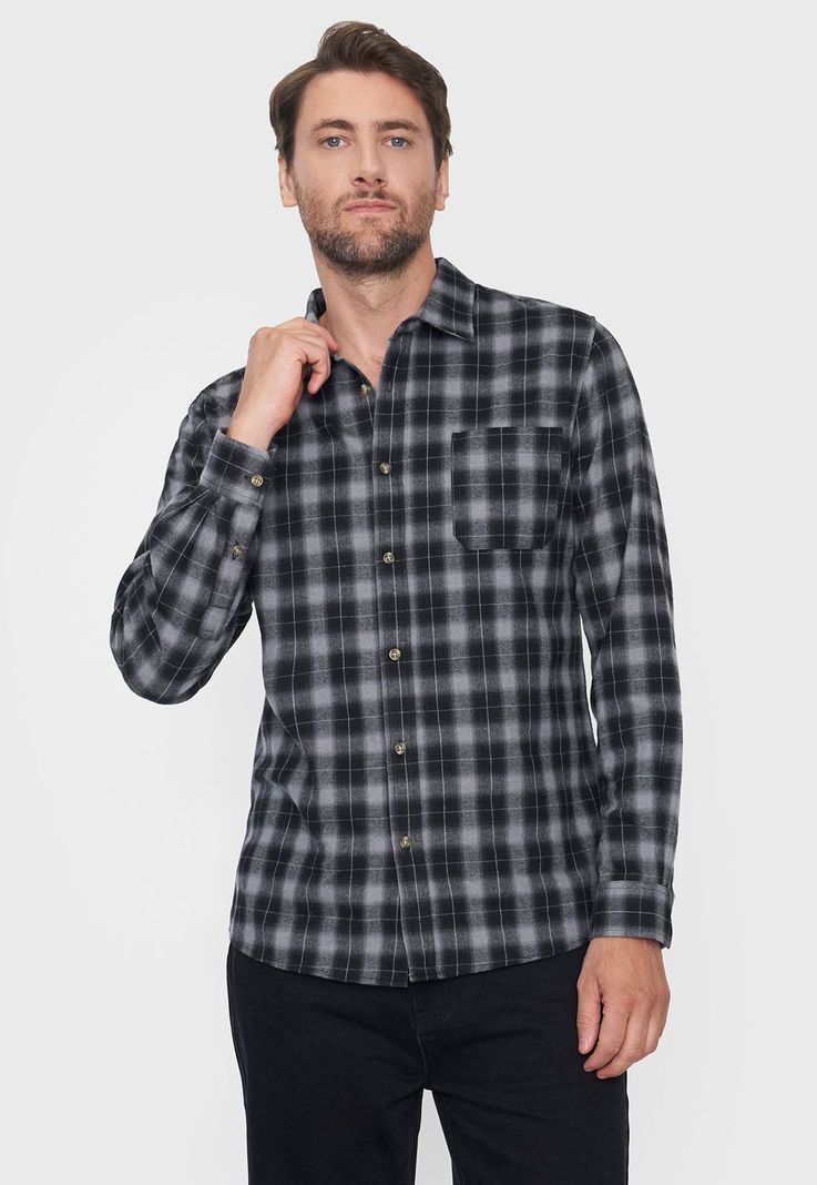 Camisa Hombre Franela Color Negro Corona-0