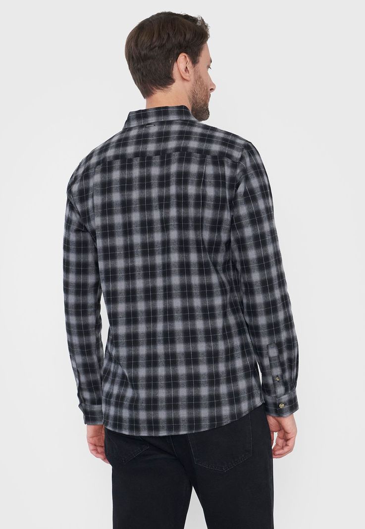 Camisa Hombre Franela Color Negro Corona-1