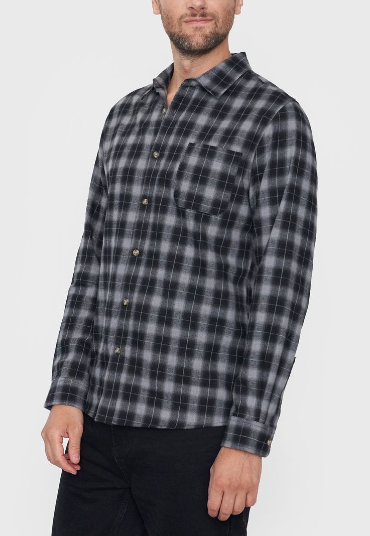 Camisa Hombre Franela Color Negro Corona-2