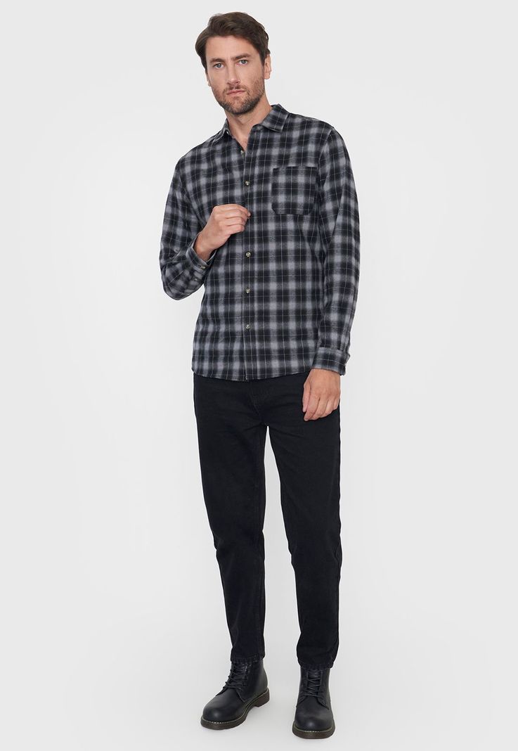 Camisa Hombre Franela Color Negro Corona-3