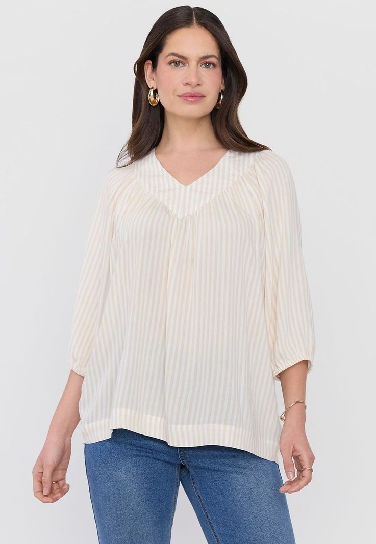 Blusa Mujer Cuello V Manga Globo Líneas Corona-0