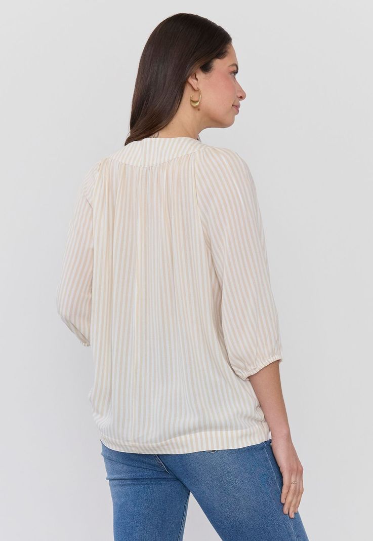Blusa Mujer Cuello V Manga Globo Líneas Corona-1