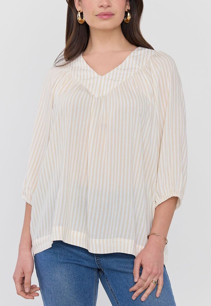 Blusa Mujer Cuello V Manga Globo Líneas Corona-2