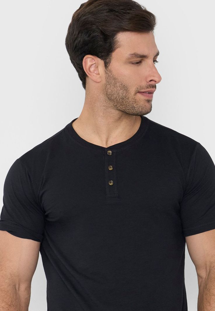 Polera Hombre Henley Slub Negro Corona-2