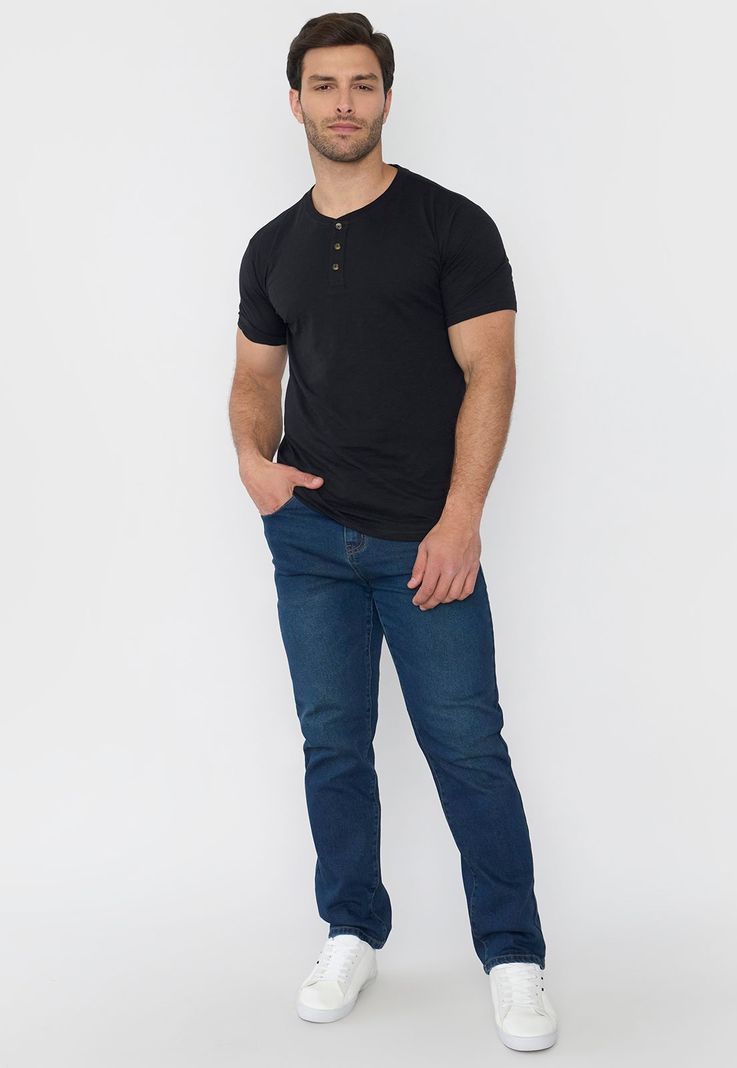 Polera Hombre Henley Slub Negro Corona-3