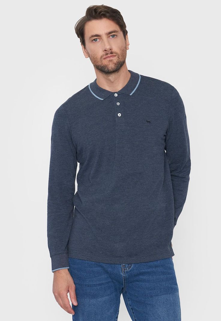 Polera Hombre Polo Piqué M/L Color Azul Corona-0