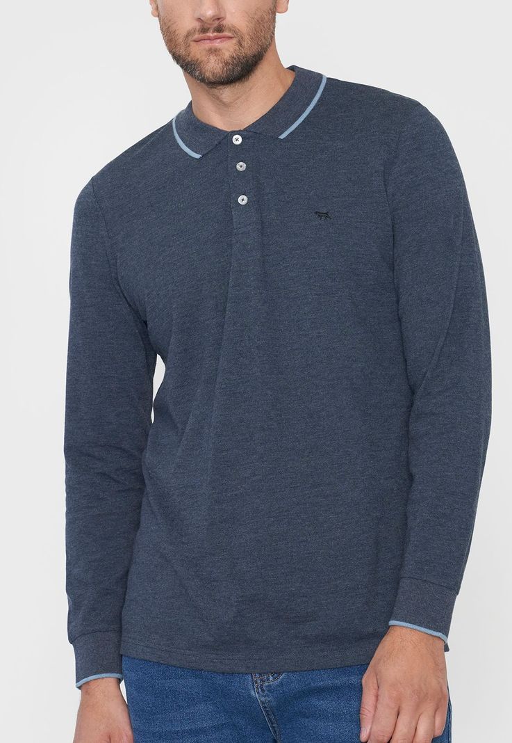Polera Hombre Polo Piqué M/L Color Azul Corona-2