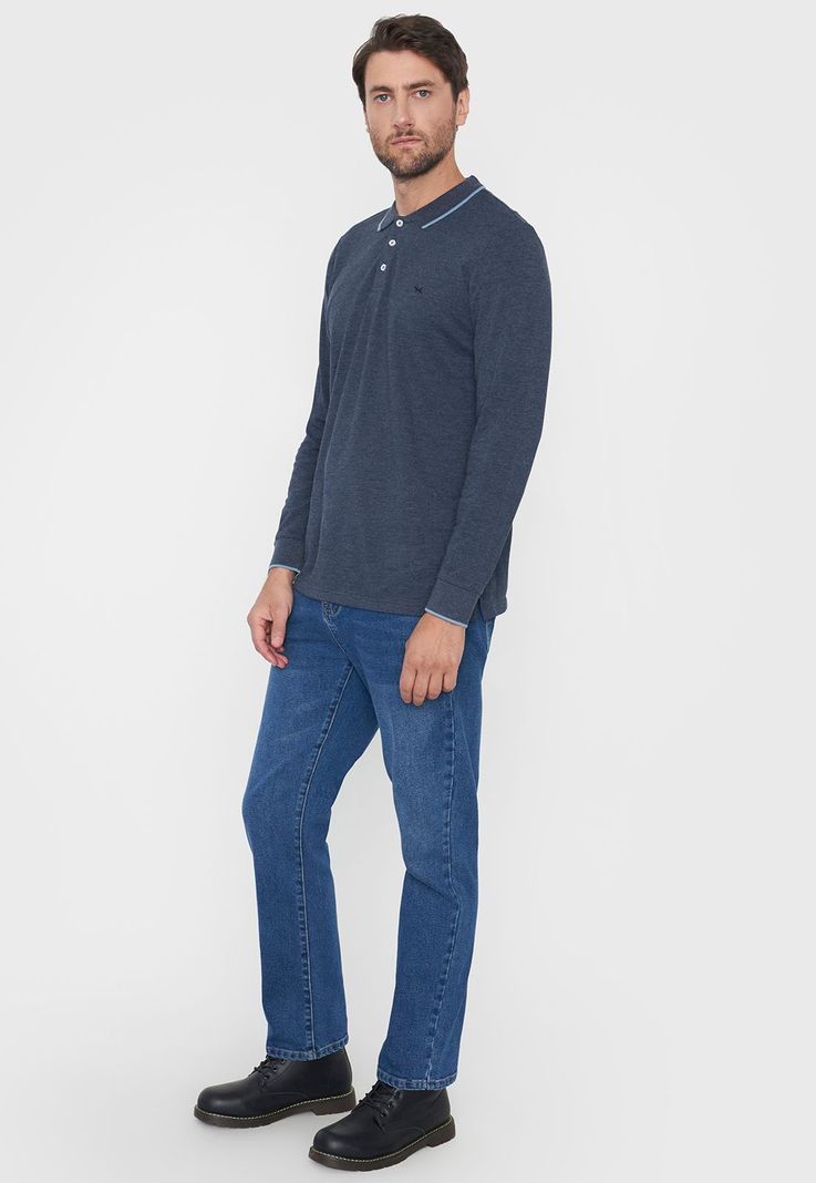 Polera Hombre Polo Piqué M/L Color Azul Corona-3