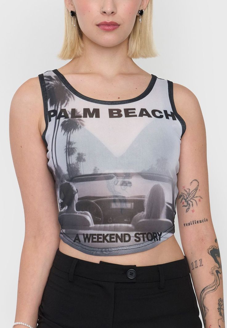 Polera Mujer Malla Sin Mangas Color Negro Corona-2