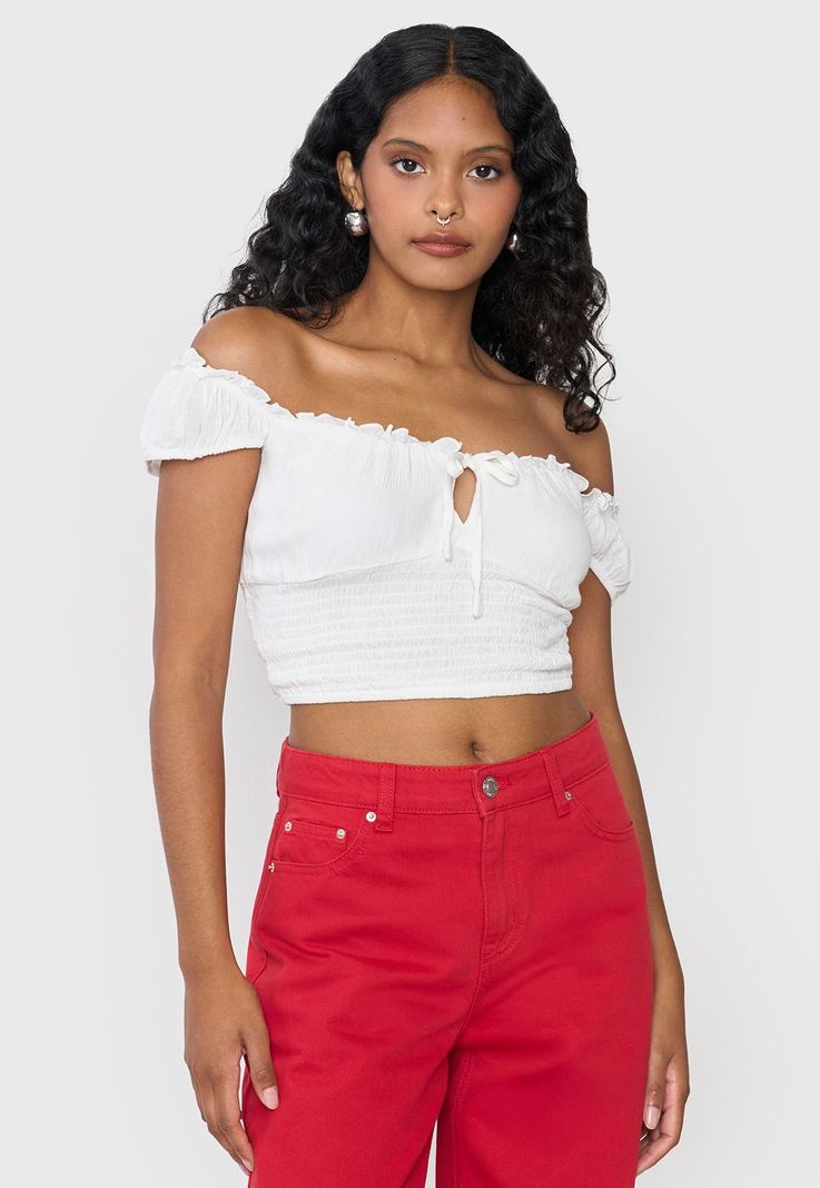 Blusa Mujer Peto Off Shoulder Amarras Blanco Corona-0