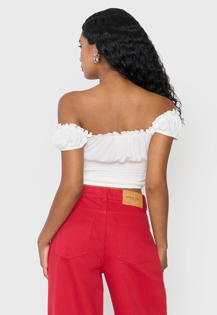 Blusa Mujer Peto Off Shoulder Amarras Blanco Corona-1