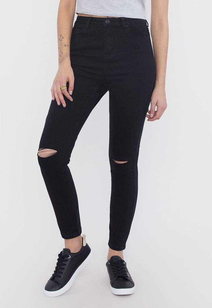 Jeans Mujer Skinny Destroyed Negro Corona-0